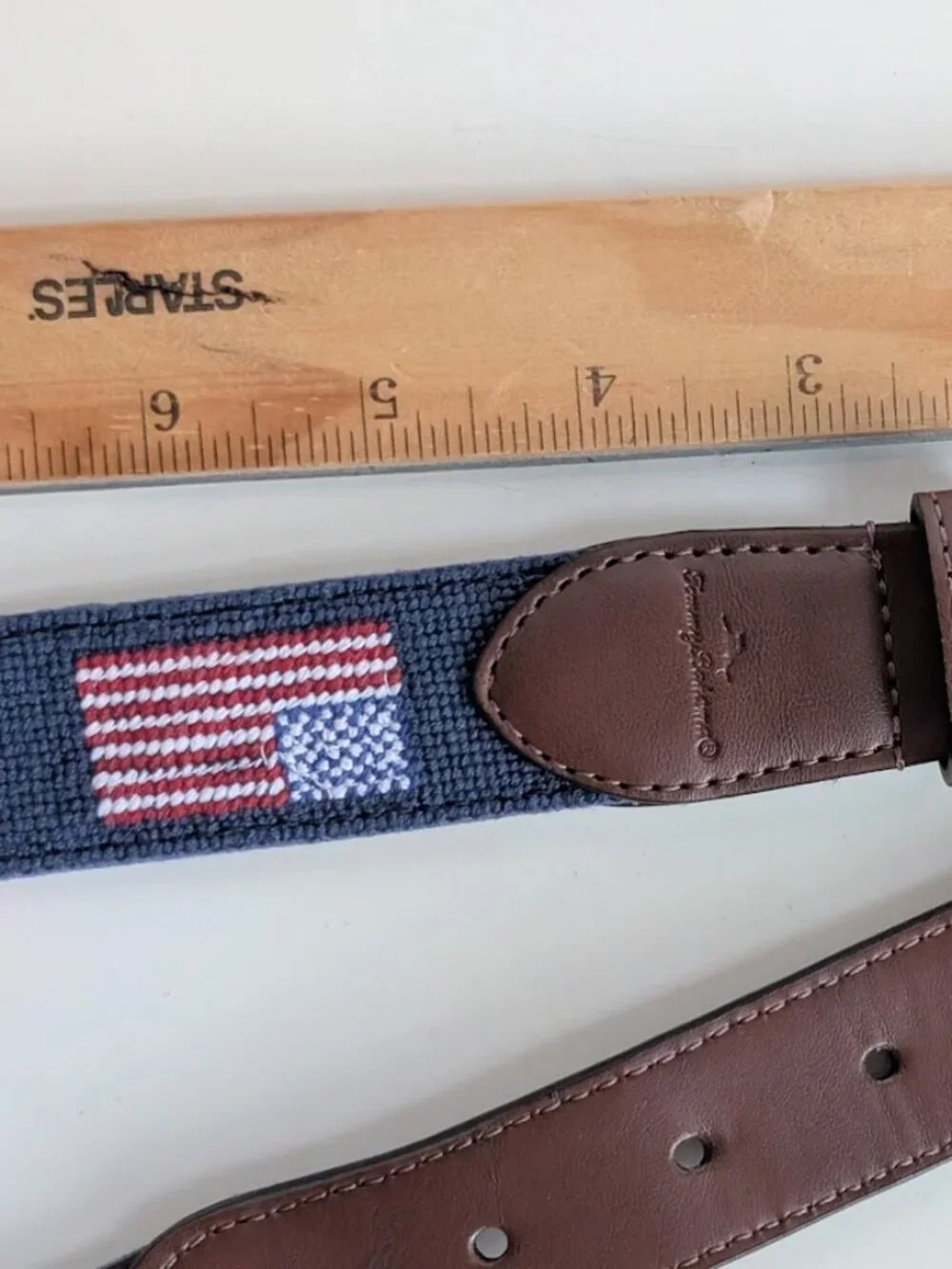 Tommy Bahama Belt Navy US American Flag Needlepoint Belt Mens Sz: Large 38-40